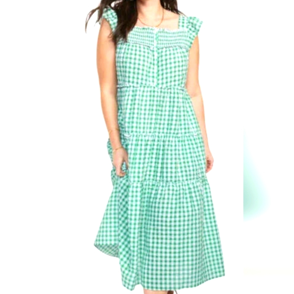 OLD NAVY | Green Gingham Midi Dress